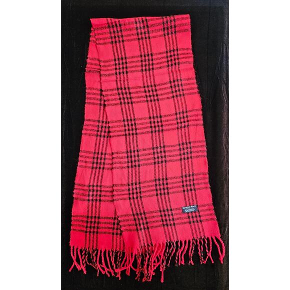 BURBERRYs of London 100% Lambswool RED Scarf Shawl Nova Check Vintage - Picture 4 of 8